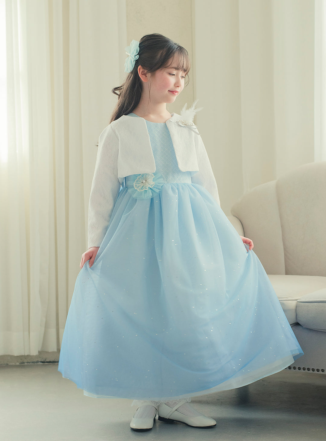 182-ブルーバイアスチェックスパンコールロングドレス