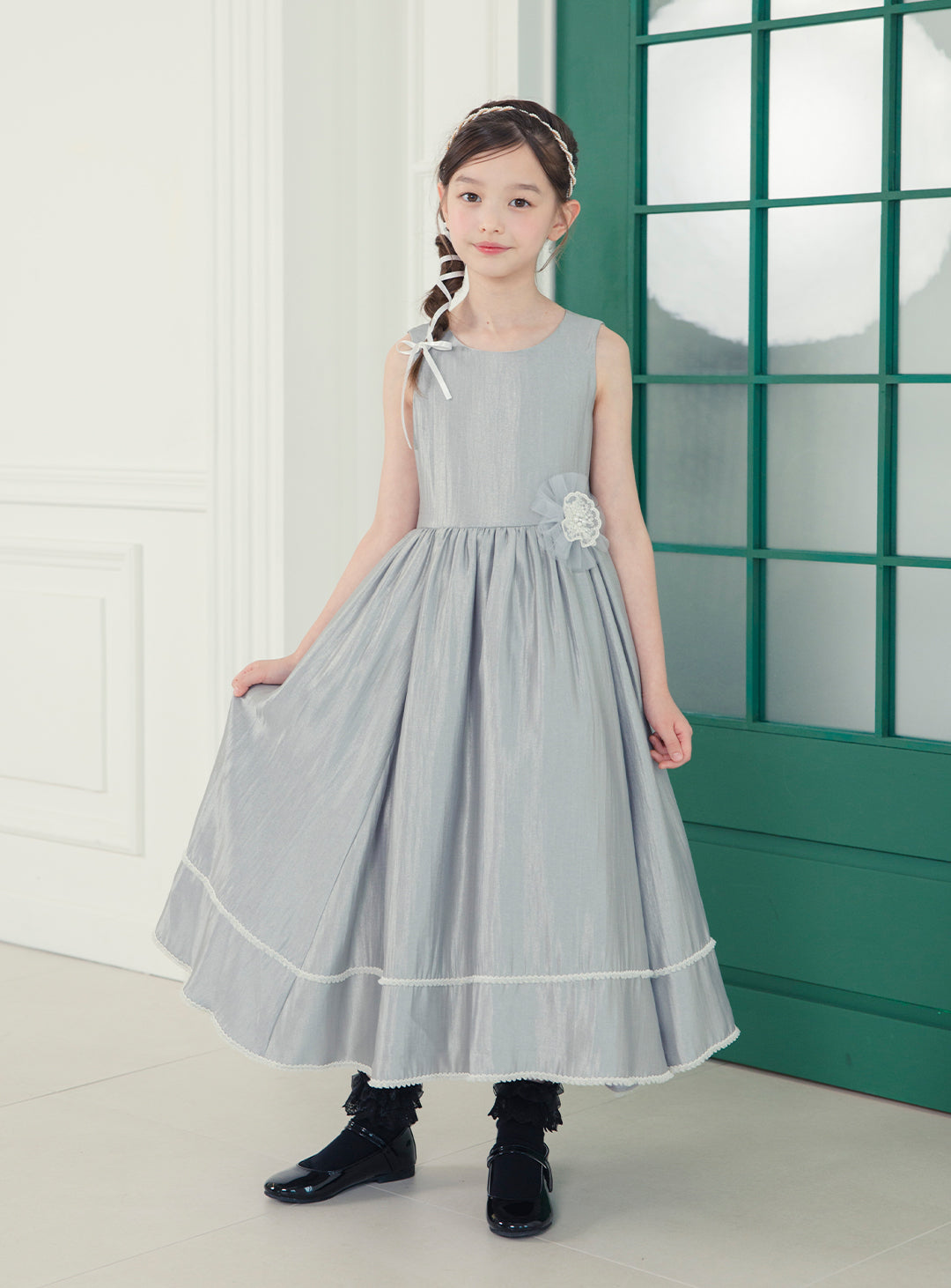子供ドレス|子供ドレスならシルバーグレーレースヘムドレス