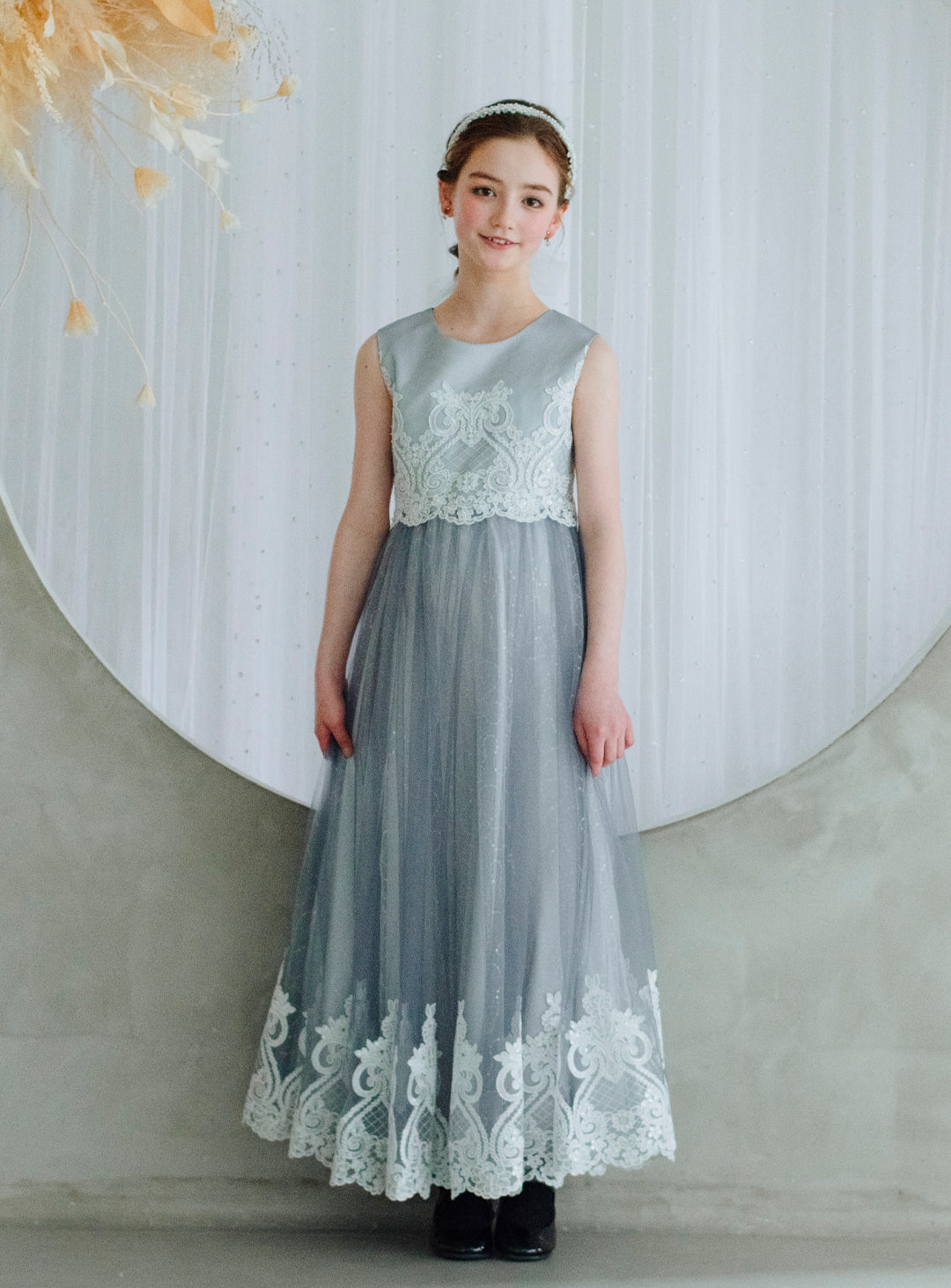 ニュアンスグレーグラデーションリュクスレースドレス