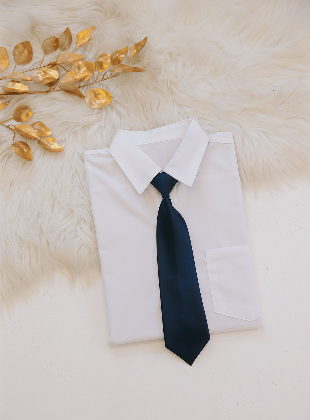 シンプル無地ネイビーアジャスターゴム紐付きネクタイ(光沢あり)