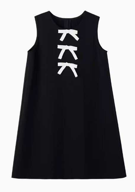 K240531002 - リボン付ブラックAラインワンピース