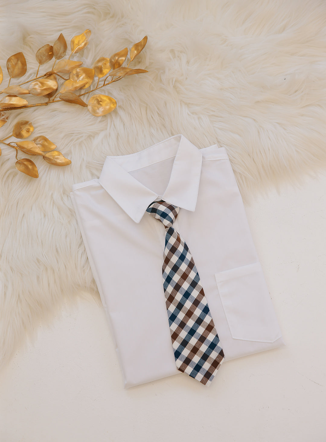 Gingham brown checkered tie