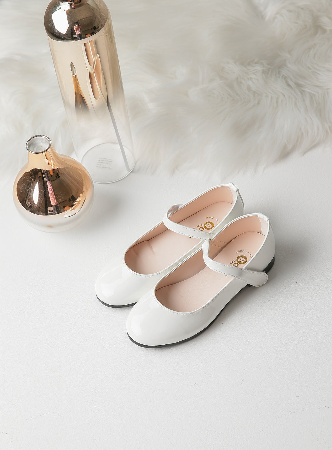 Beige Ribbon Alice Enamel Shoes (12cm-23cm)