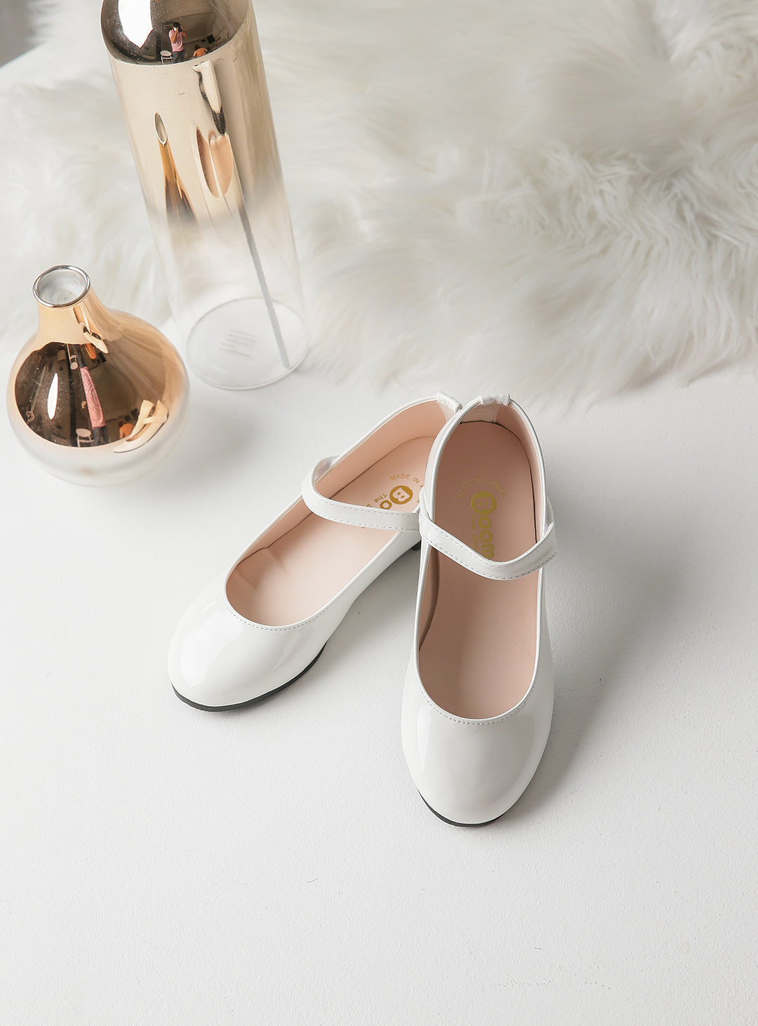 Beige Ribbon Alice Enamel Shoes (12cm-23cm)