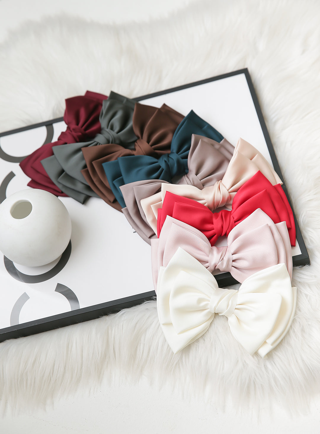 丝质大丝带三层发卡(米色)