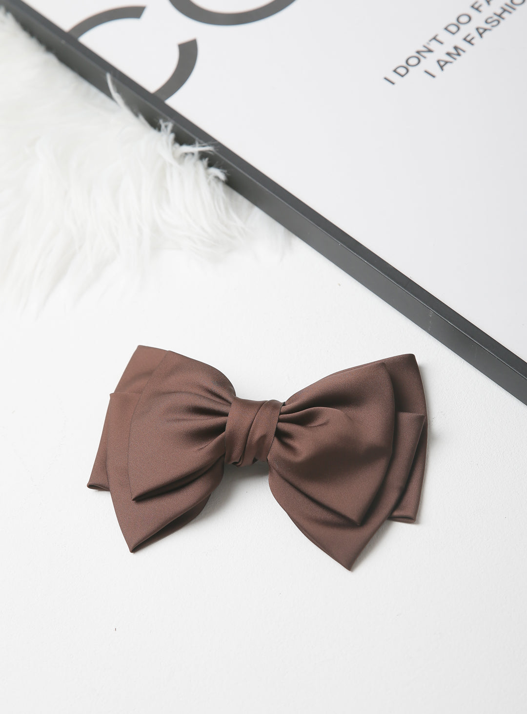 シルキービックリボン3重ヘアピン(ブラウン)