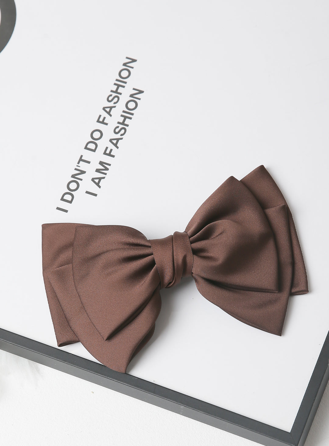 シルキービックリボン3重ヘアピン(ブラウン)