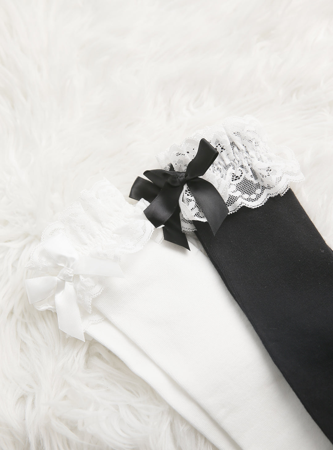 レースリボン付ロングソックス(ホワイト,ブラック)