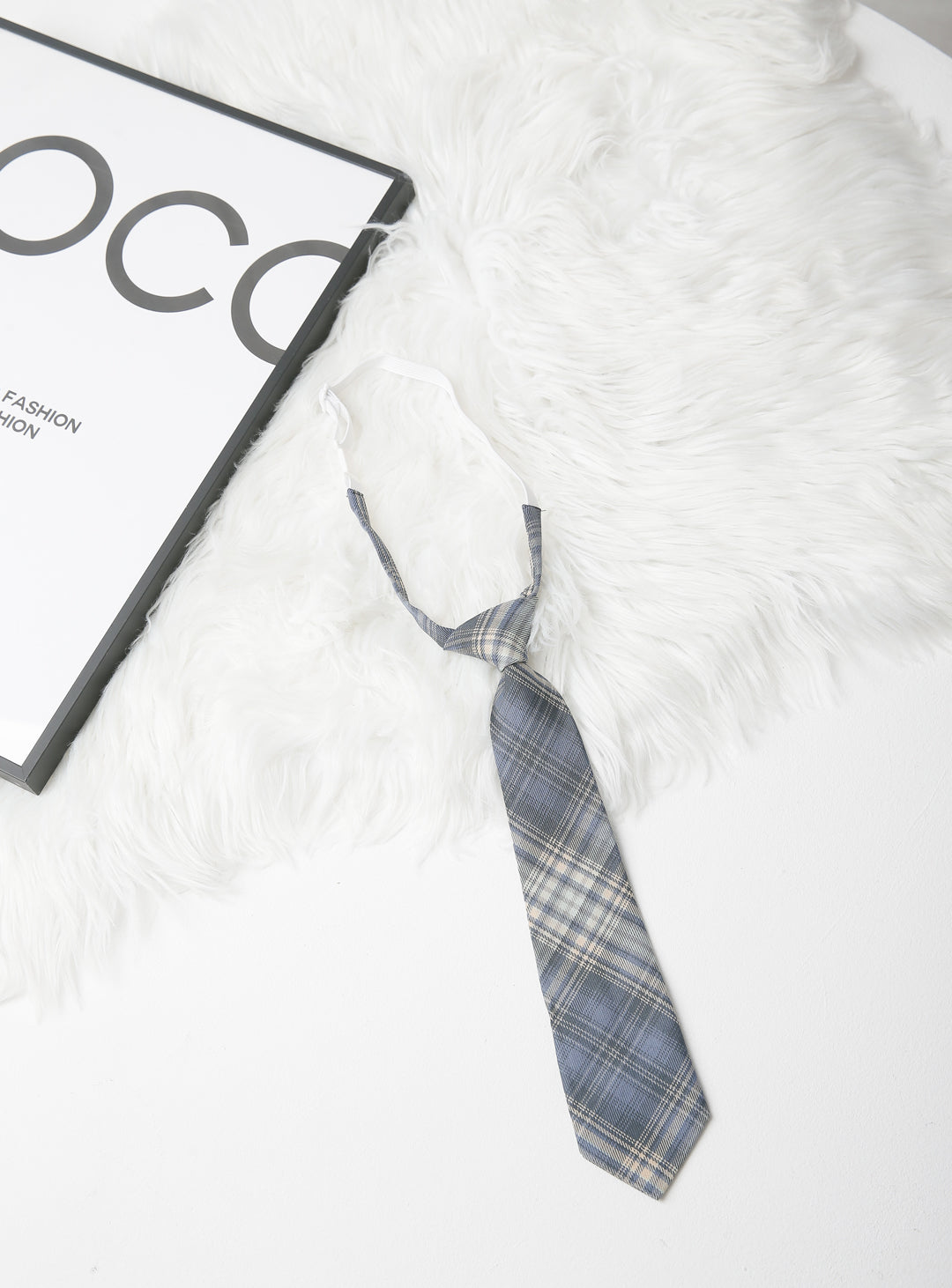 ブルーグレー×イエローチェック柄ネクタイ(c)