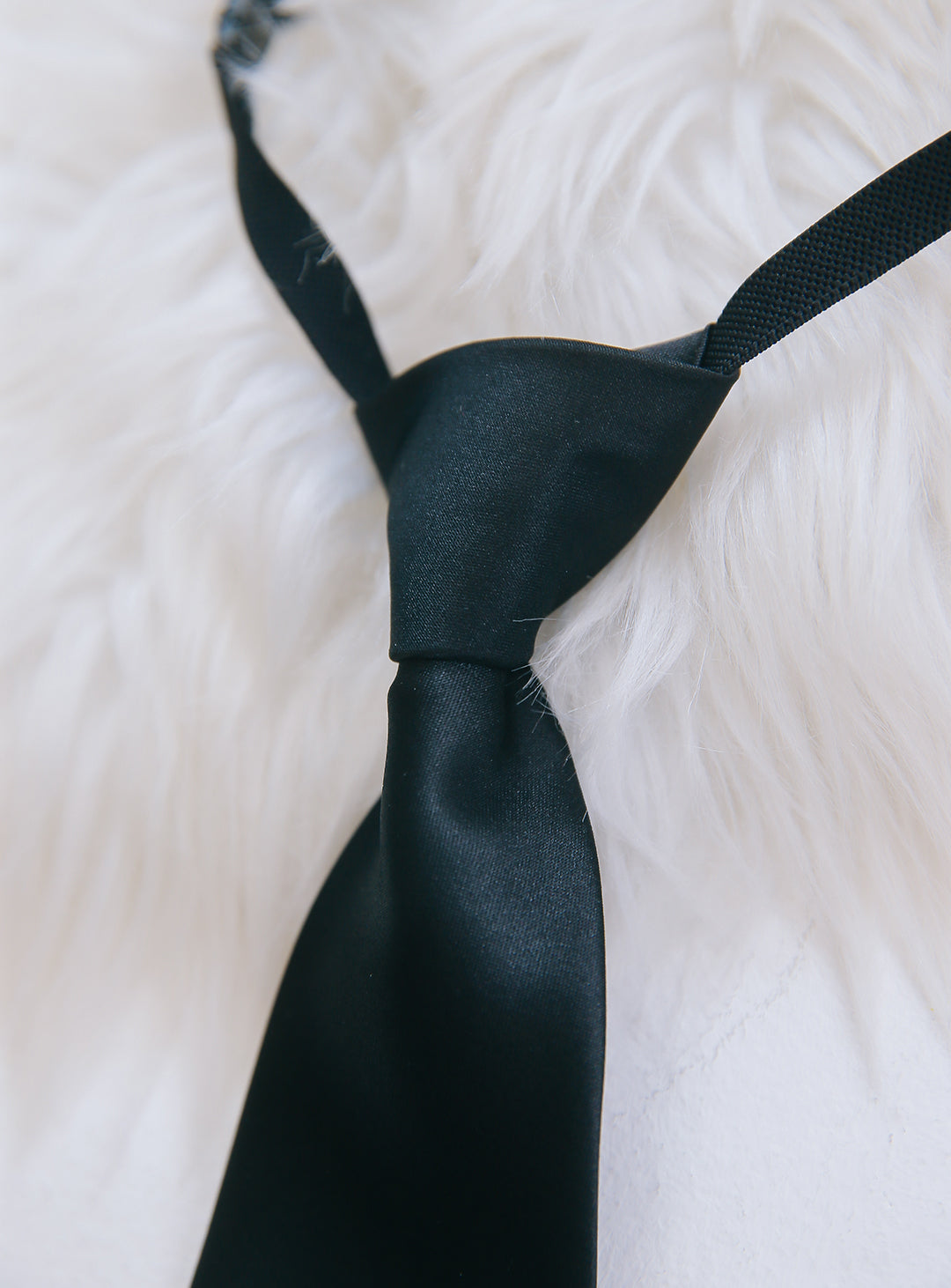 Simple plain black tie with adjustable elastic cord (shiny)