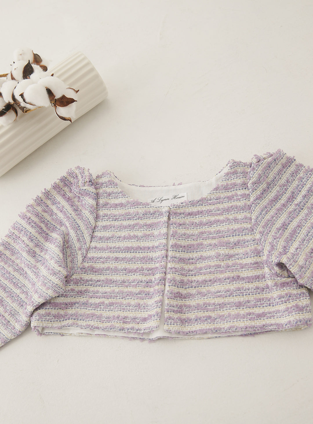 子供ドレスのボレロ・カーディガン・発表会結婚式・おしゃれなDRESCCOのラベンダーツイードリビティナカーディガンの画像3