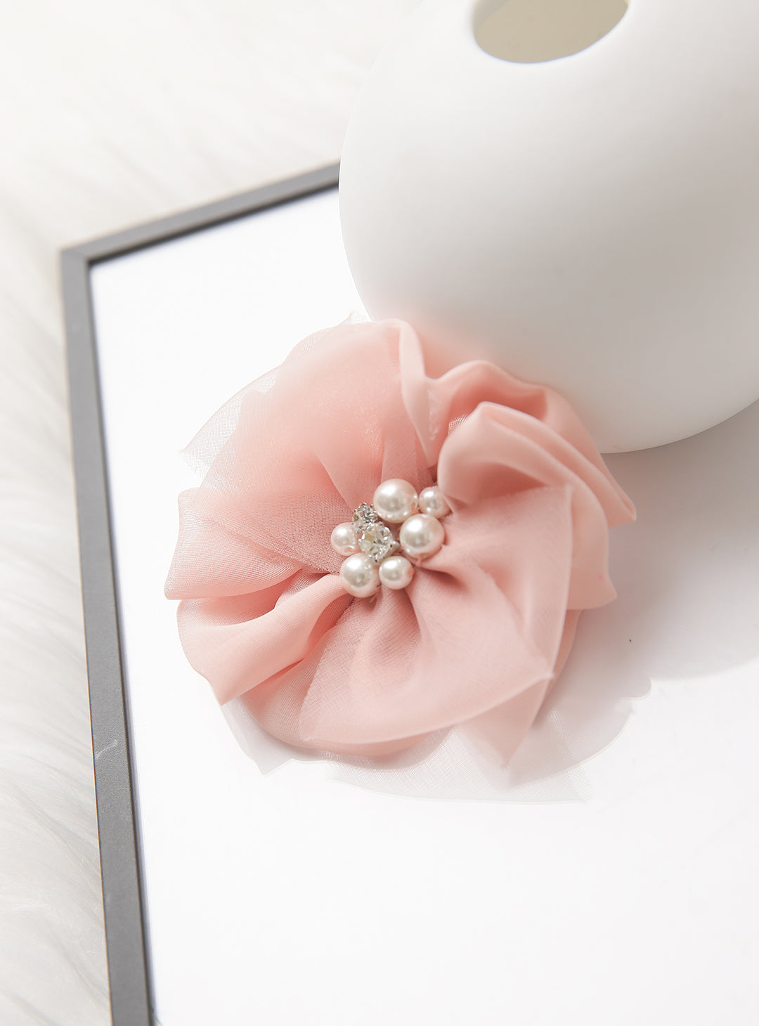 Baby Pink Chiffon Pearl Hair Pin