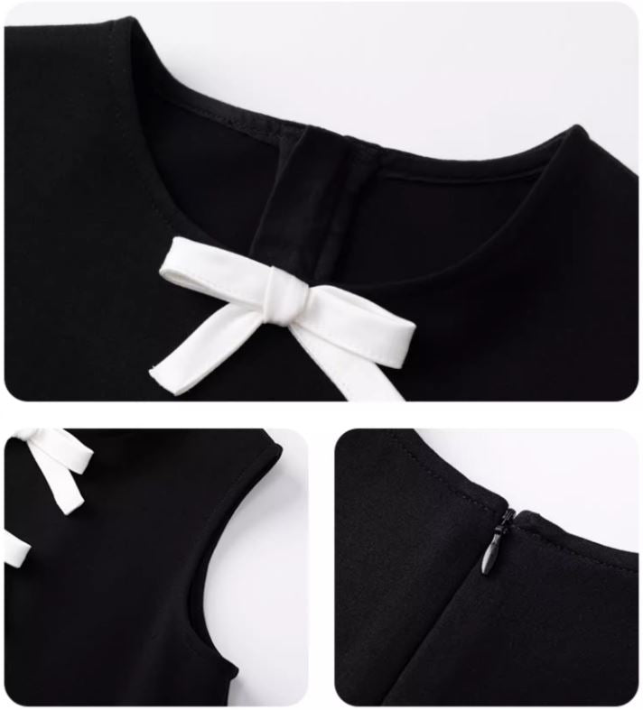 K240531002 - リボン付ブラックAラインワンピース