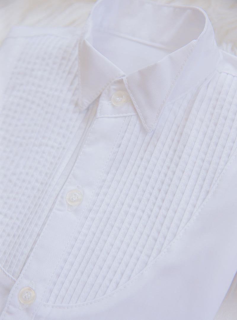 ピンタック半袖ワイシャツホワイト