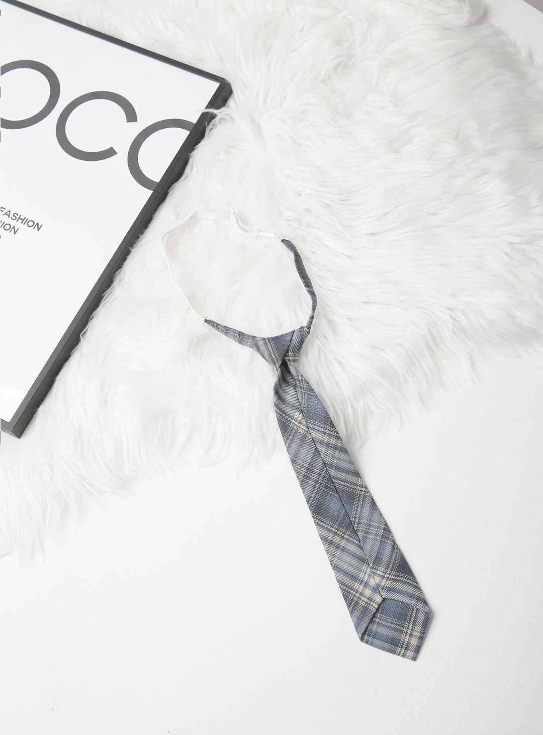 ブルーグレー×イエローチェック柄ネクタイ(c)