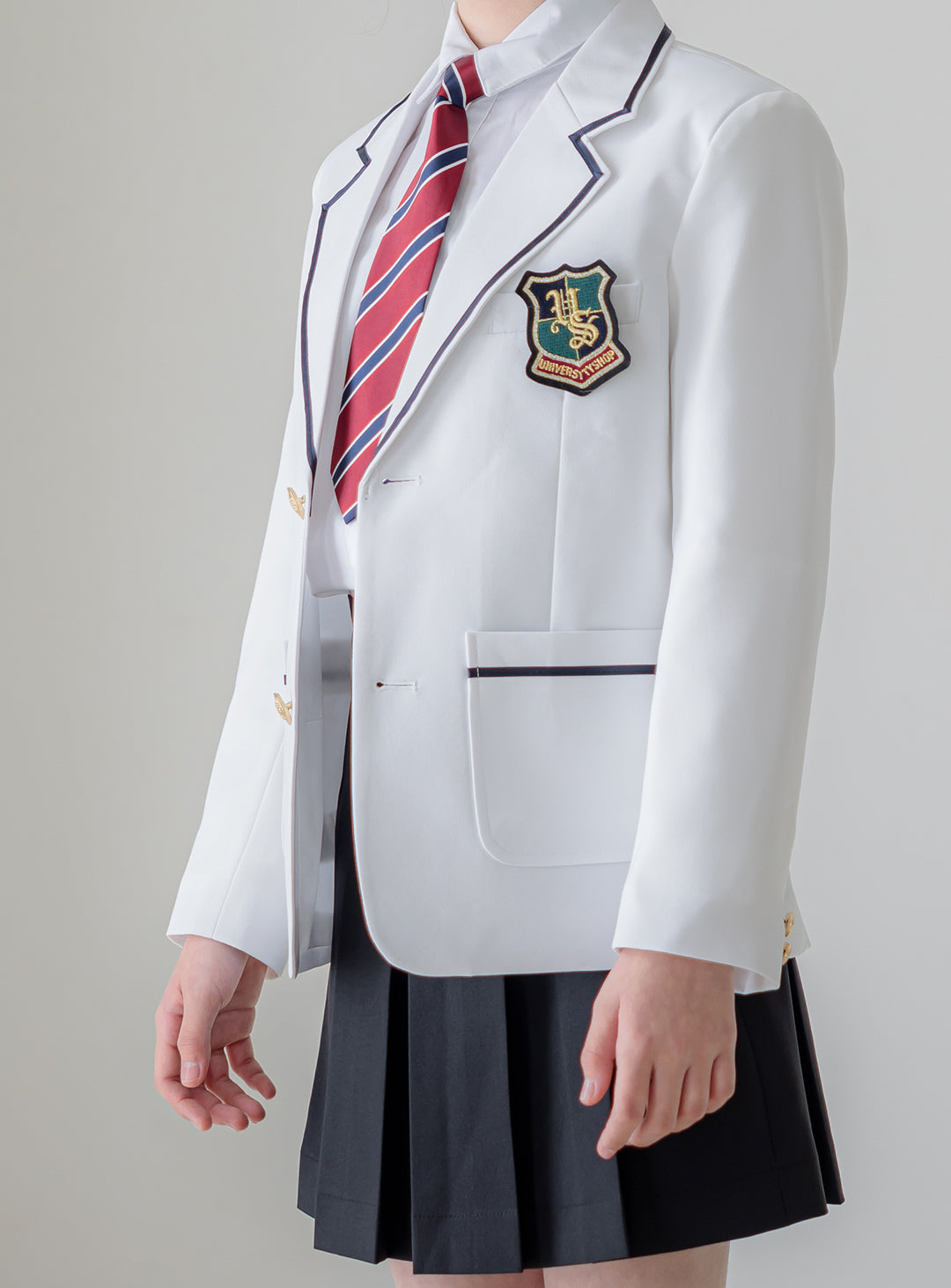 グレースホワイトシングルジャケットブラックスカート2ピースセット(ジャケット、スカート)