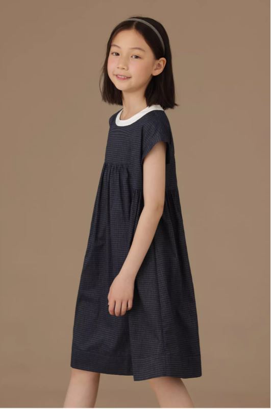 K240531003 - チェック柄ラウンドカラーワンピース