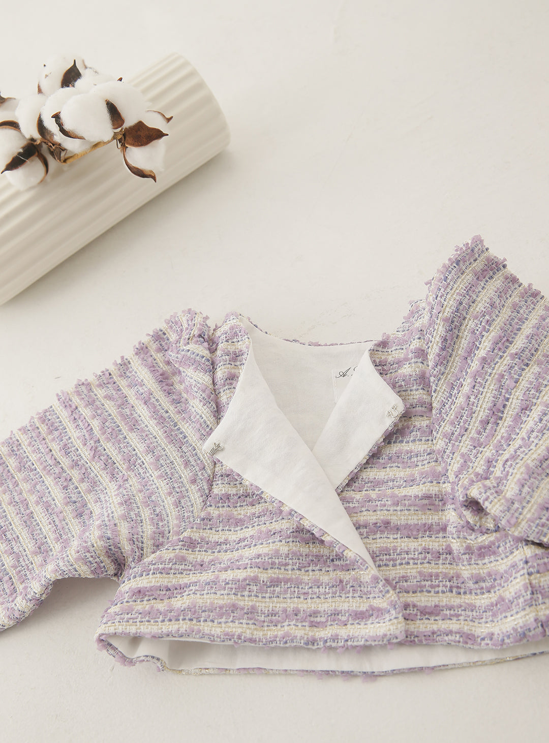 子供ドレスのボレロ・カーディガン・発表会結婚式・おしゃれなDRESCCOのラベンダーツイードリビティナカーディガンの画像4