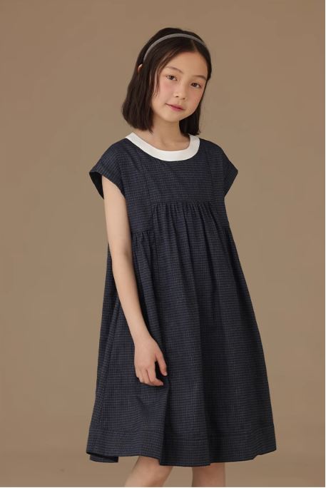 K240531003 - チェック柄ラウンドカラーワンピース