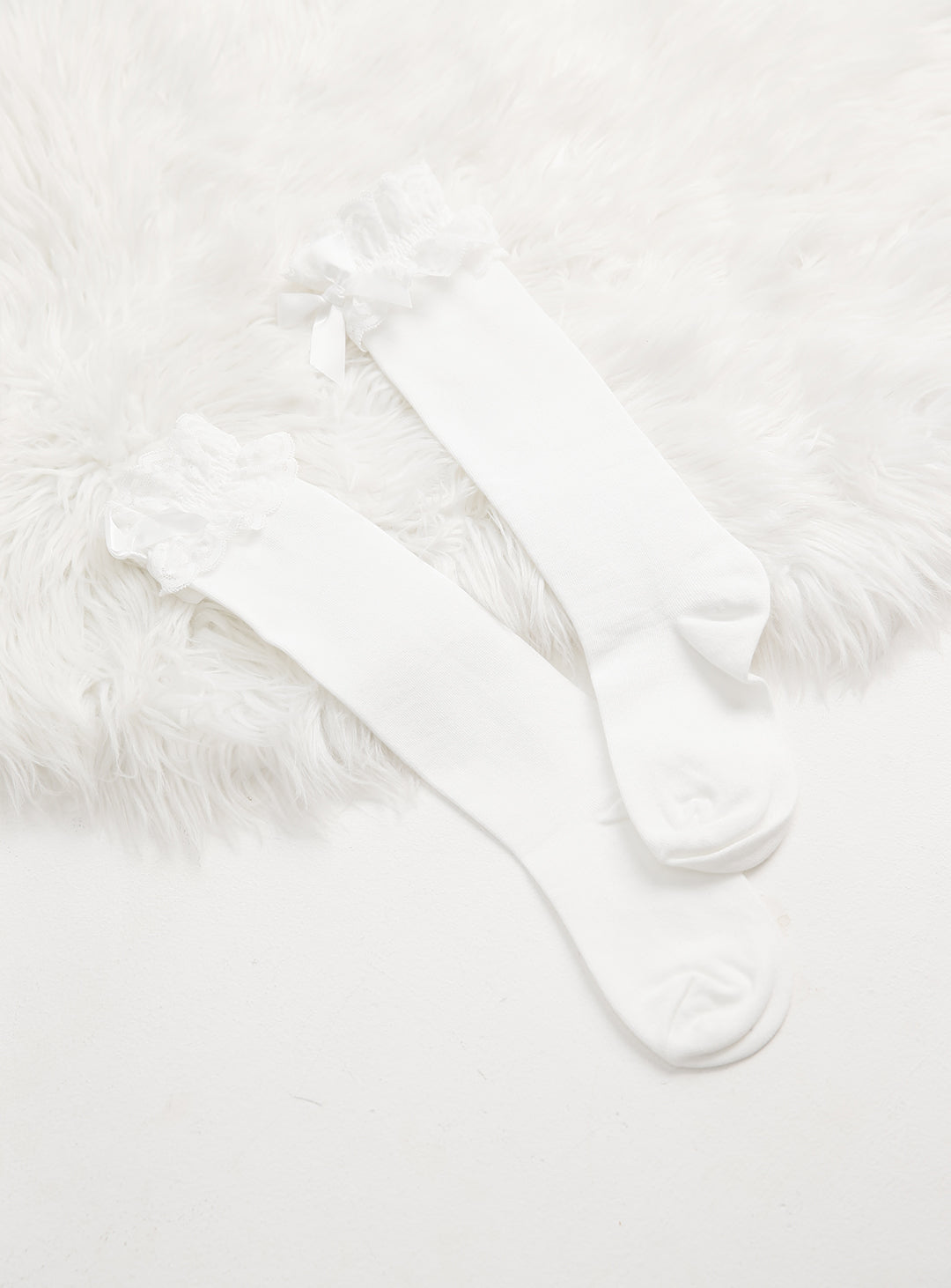 レースリボン付ロングソックス(ホワイト,ブラック)