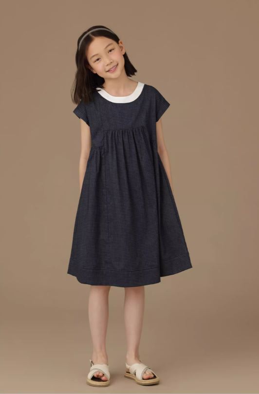 K240531003 - チェック柄ラウンドカラーワンピース