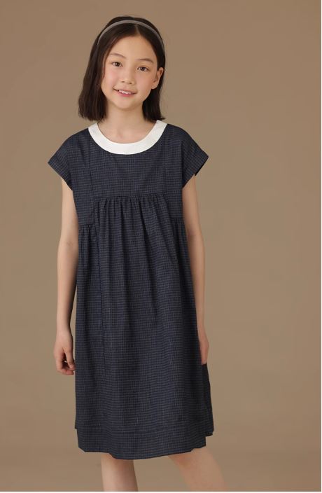 K240531003 - チェック柄ラウンドカラーワンピース