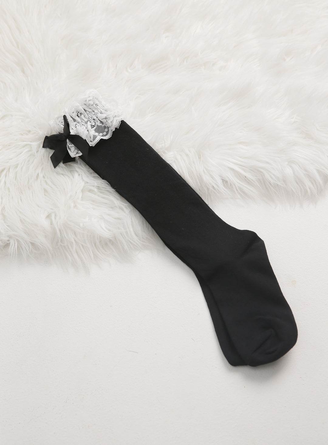 レースリボン付ロングソックス(ホワイト,ブラック)