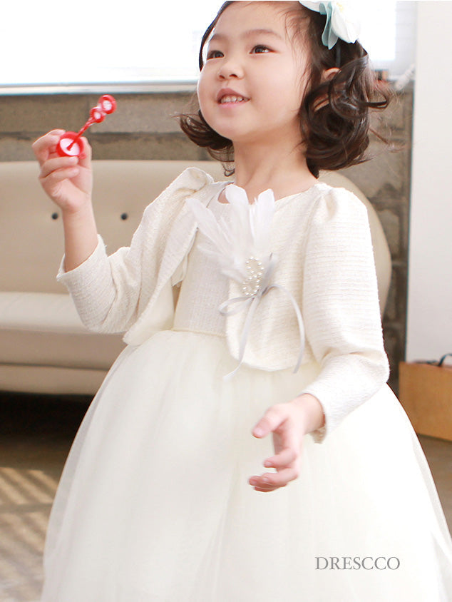 子供ドレスのボレロ・カーディガン・発表会結婚式・おしゃれなDRESCCOのヘイズツイードジャケット(ホワイト)の画像12