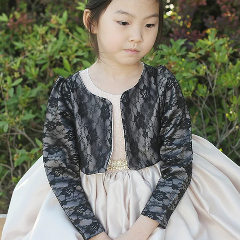 子供ドレスのボレロ・カーディガン・発表会結婚式・おしゃれなDRESCCOのフローラブラック刺繍カーディガンの画像5