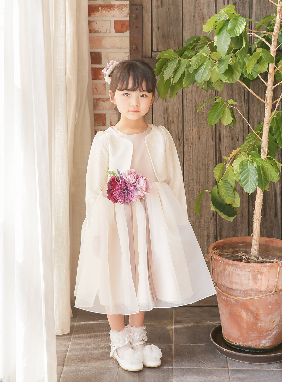 子供ドレスのボレロ・カーディガン・発表会結婚式・おしゃれなDRESCCOのリゲルカーディガン(アイボリー)の画像8