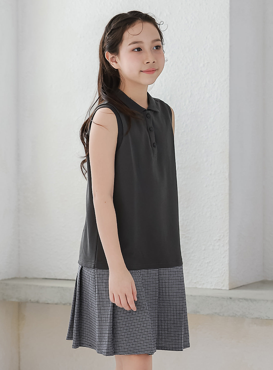 K250414 - チェックプリーツポロワンピース
