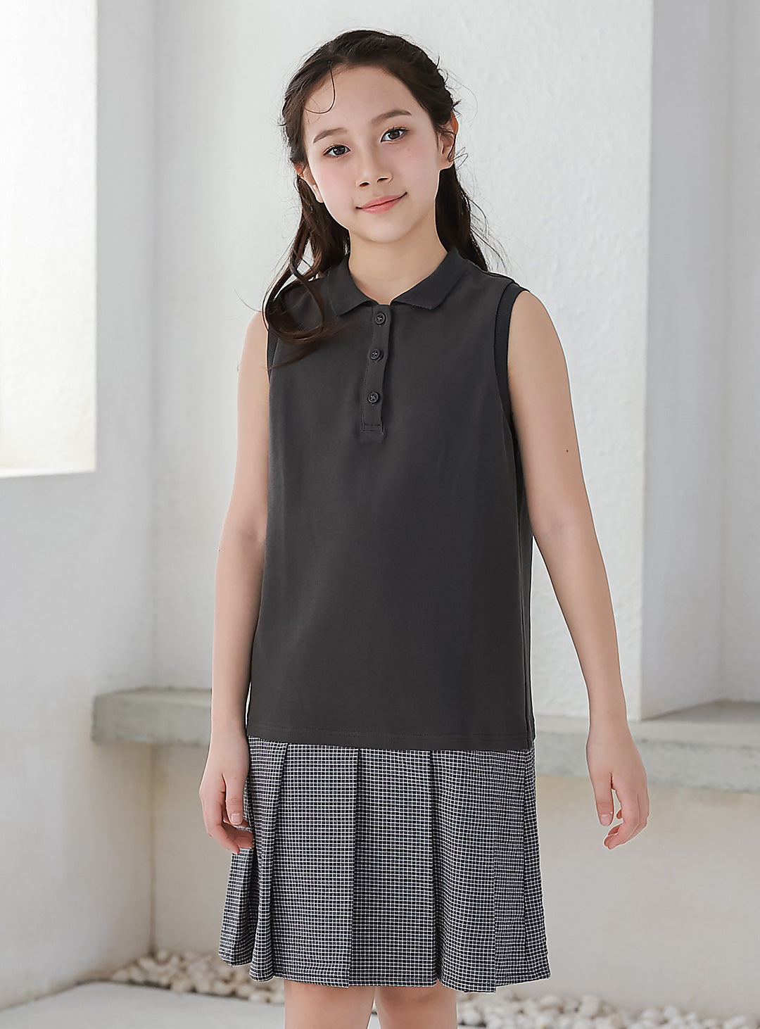 K250414 - チェックプリーツポロワンピース