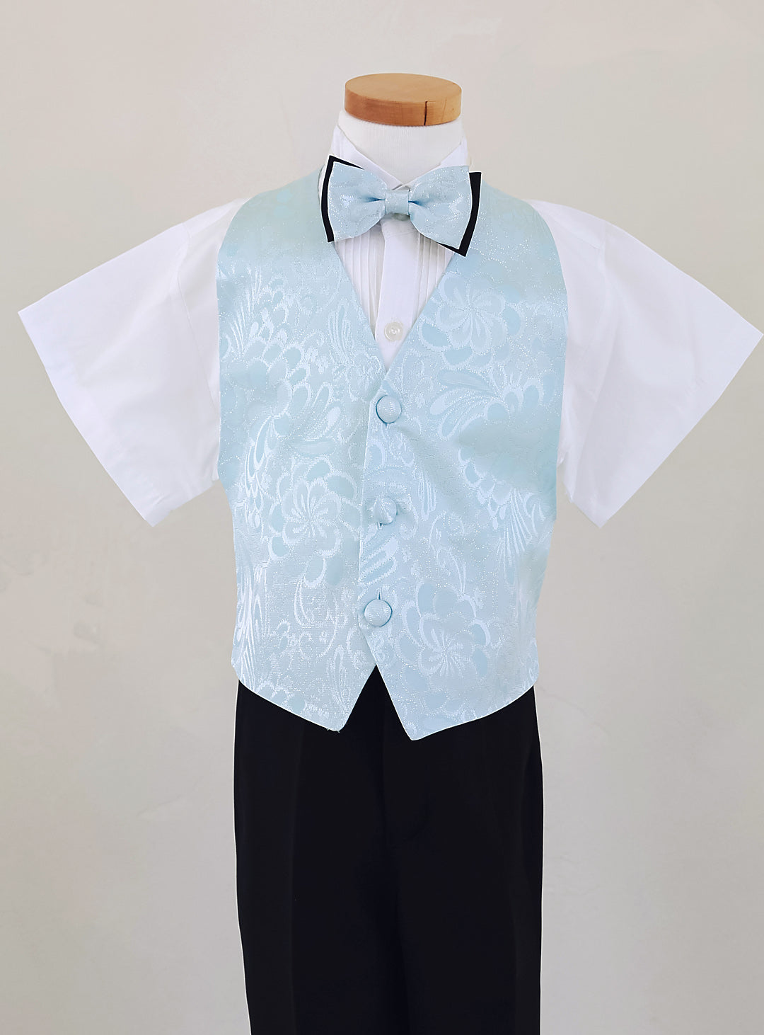 ホワイト燕尾服スカイブルーベスト4ピースセット(燕尾服上下+ベスト+タイ)