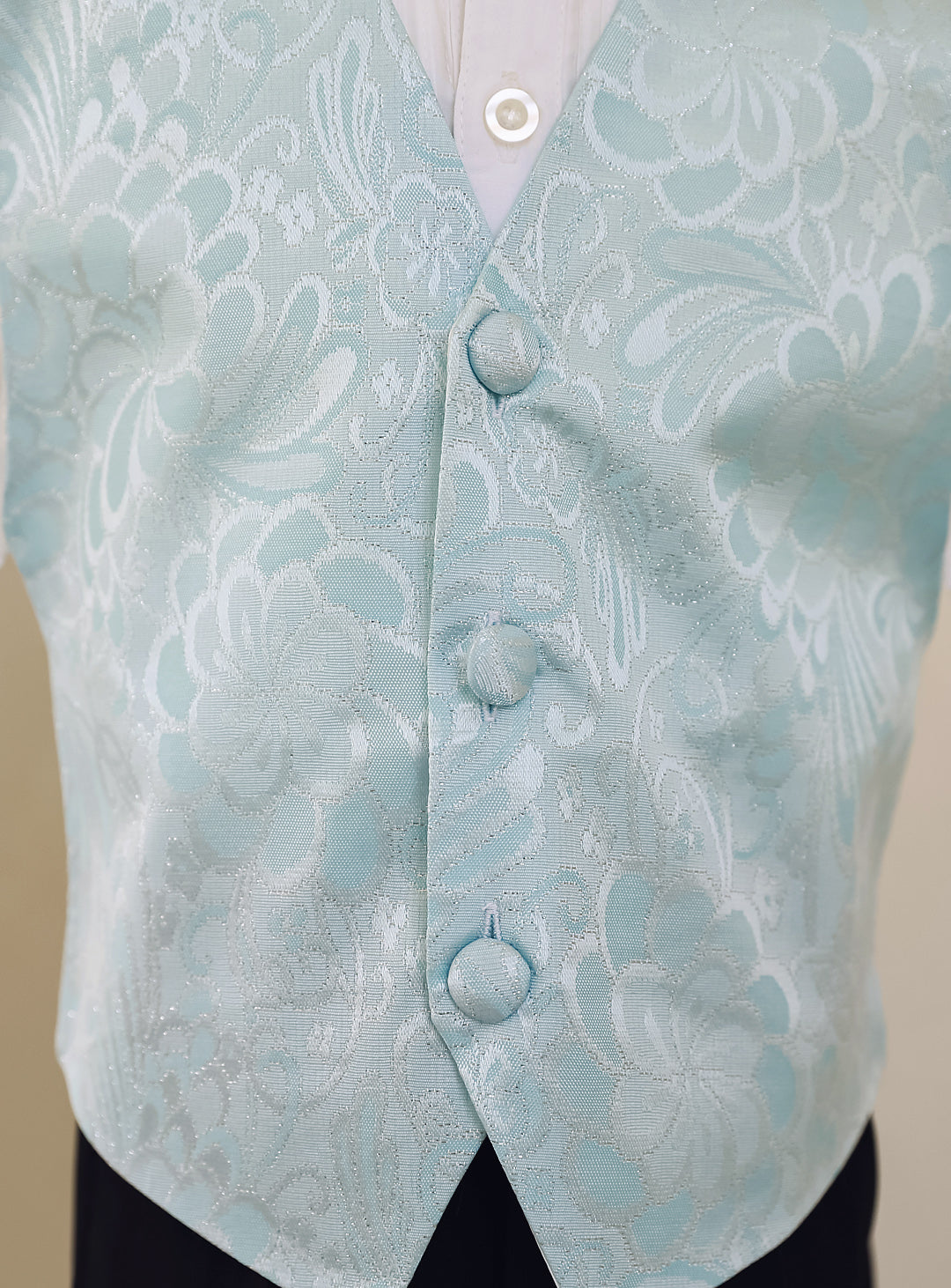 ホワイト燕尾服スカイブルーベスト4ピースセット(燕尾服上下+ベスト+タイ)