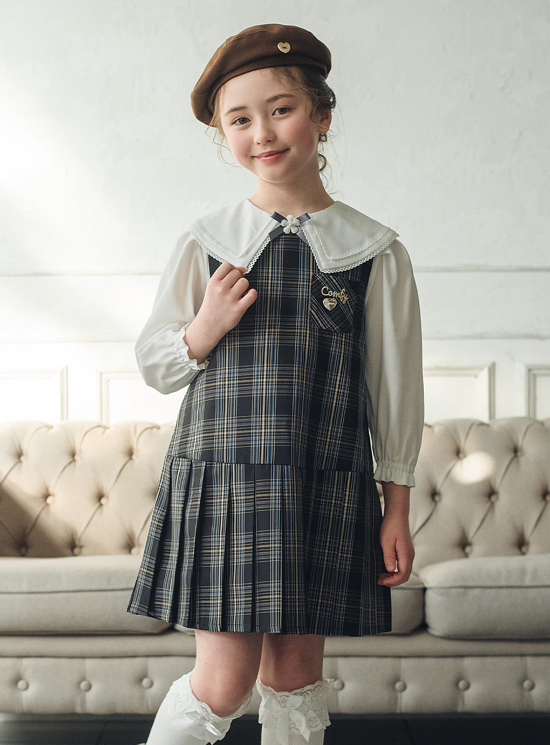 リディアネイビーチェックジャンパースカート