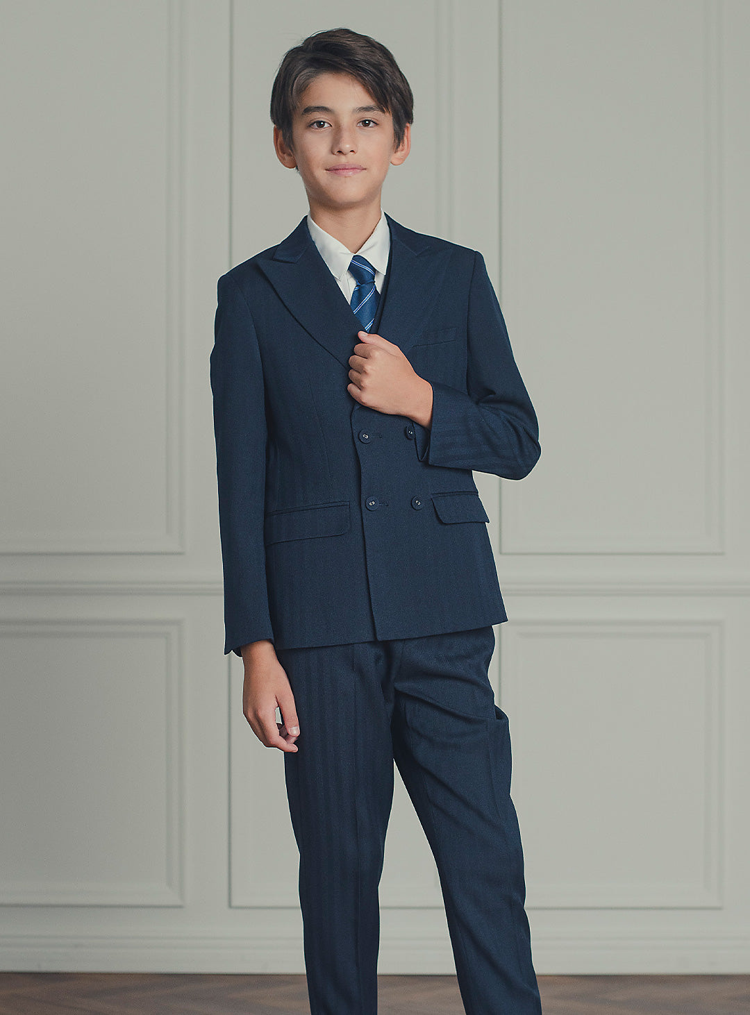 ダークネイビーダブルブレスト3ピースセット(ジャケット、ベスト、長ズボン)