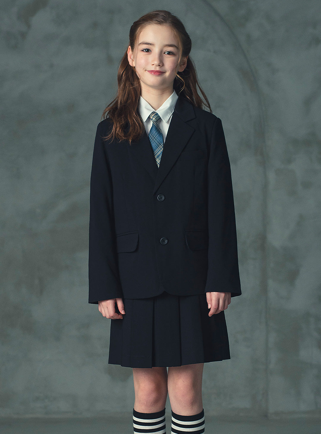 エリスブラックウール混ジャケットプリーツスカート2ピースセット(ジャケット、スカート)