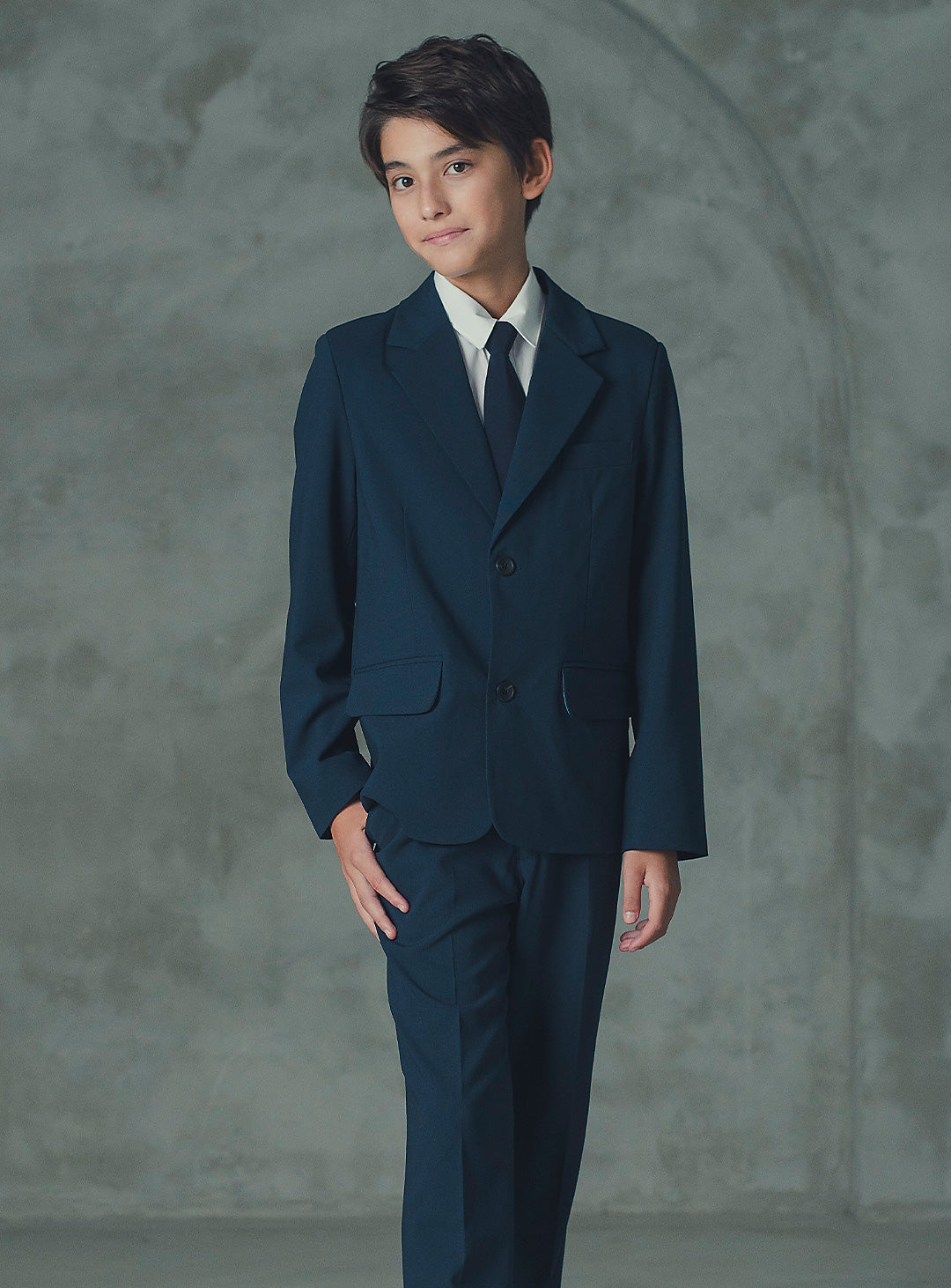 エドワードネイビーウール混シングルブレストスーツセット(ジャケット、長ズボン)