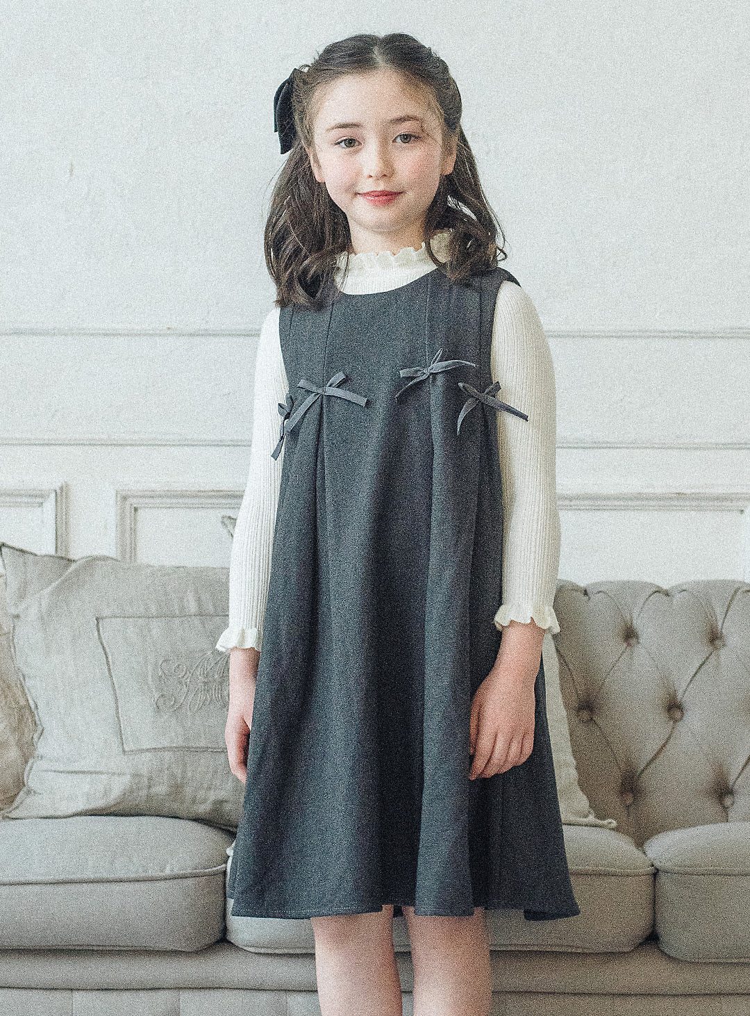 グレーリボンフレアワンピース