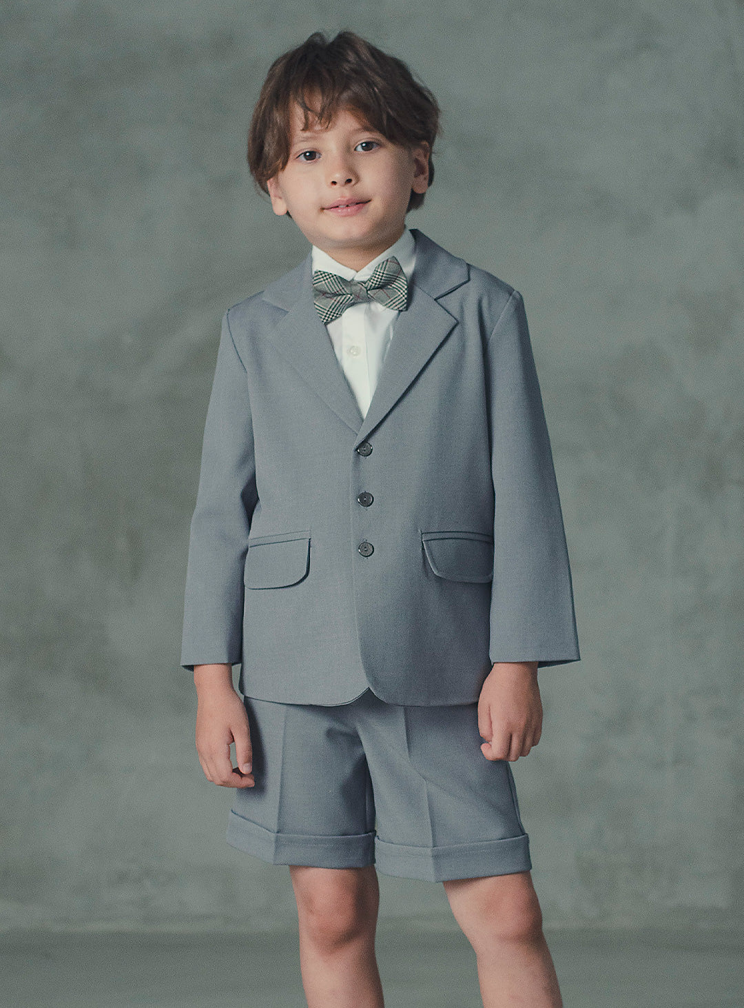 アーサーライトグレー3ボタンハーフパンツスーツセット(ジャケット、半ズボン)