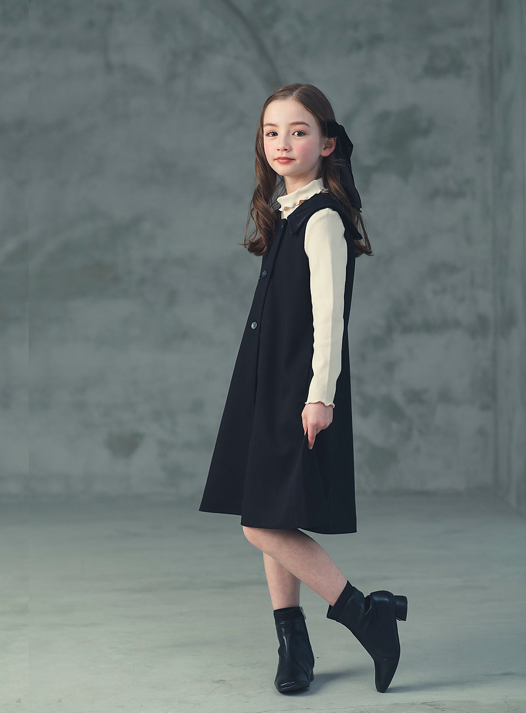 K8093 - ダブルブレストベルベットカラーワンピース