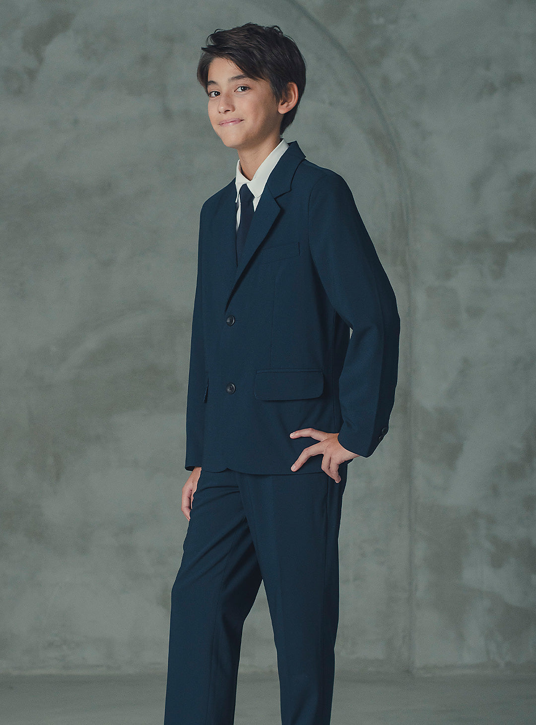 エドワードネイビーウール混シングルブレストスーツセット(ジャケット、長ズボン)