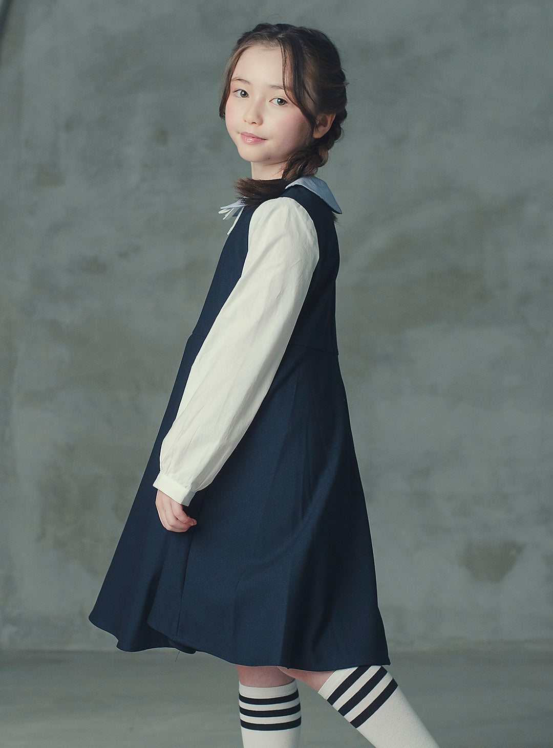 ネイビーバイカラーフェイクワンピース