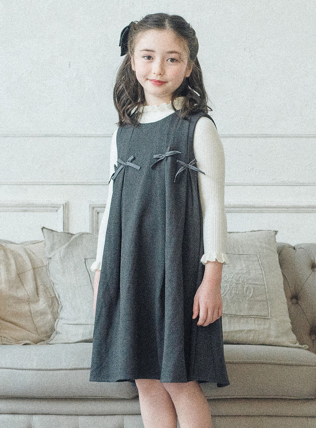 グレーリボンフレアワンピース