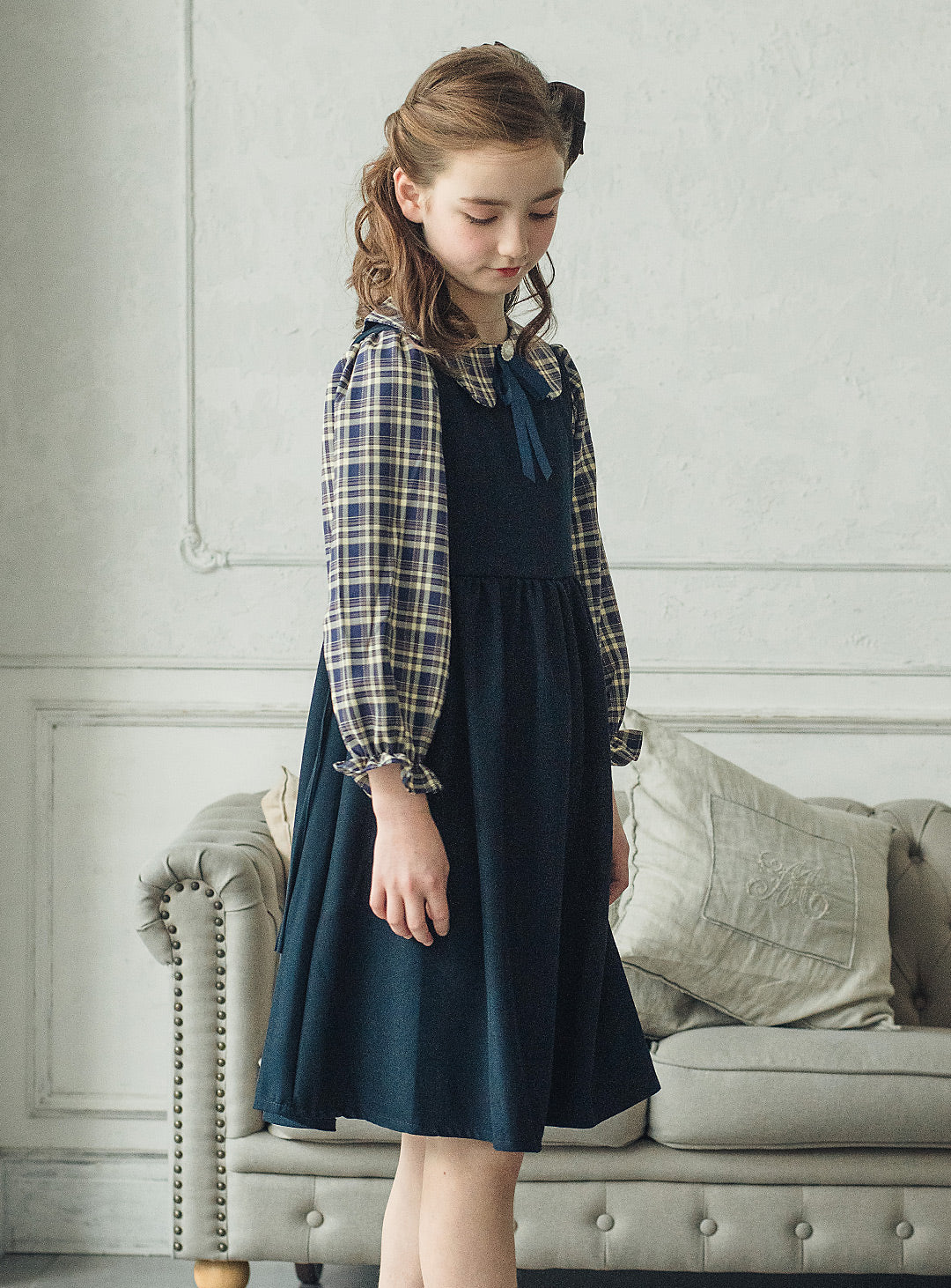 チェックブラウス×ジャンパースカートセットアップ