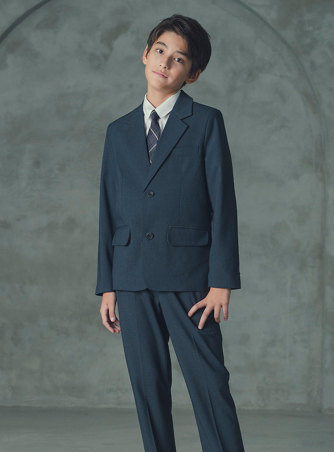 アレックスチャコールウール混シングルブレストスーツセット(ジャケット、長ズボン)