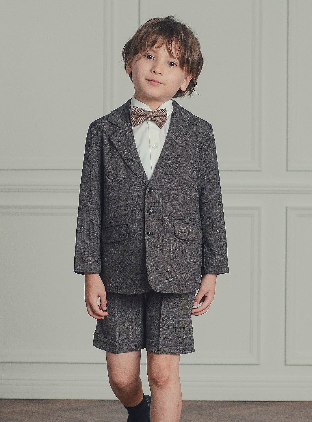 シャドーブラウンバードカジュアルスーツセット(ジャケット、半ズボン)