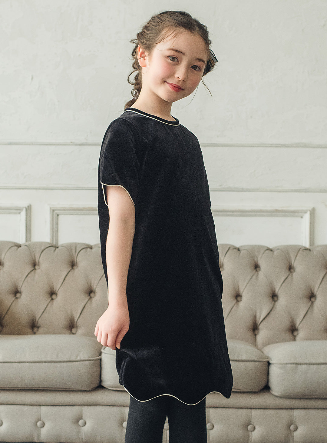 ベルベットフローラルシルエットワンピース