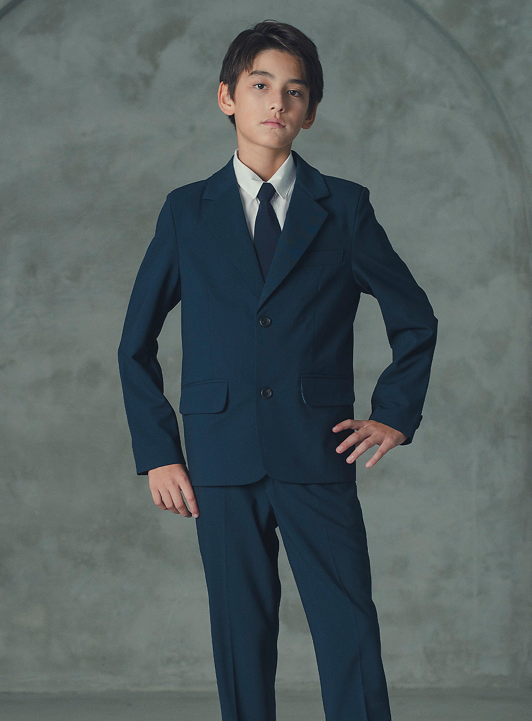 エドワードネイビーウール混シングルブレストスーツセット(ジャケット、長ズボン)