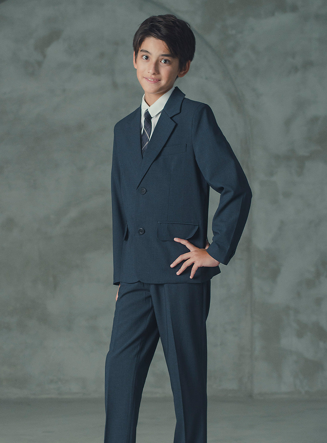 アレックスチャコールウール混シングルブレストスーツセット(ジャケット、長ズボン)